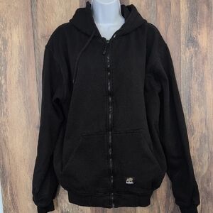 Berne Workwear Black Full Zip Hoodie Thermal Lined Jacket L Tall